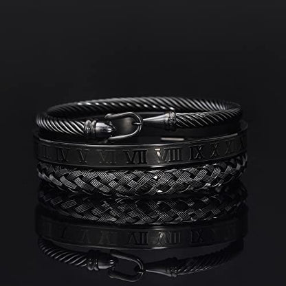 WFYOU Stainless Steel Bracelets for Men Gold Cuff Bracelet Birthday Gifts - color: Black 5