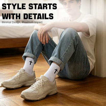 8 Pairs Cross Socks, Christian Socks for Men Women,US Size 6-12 - color: Black - 8