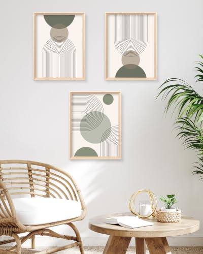 HesenDot Abstract Sage Green High Framed Wood Wall Art Set of 3, 12x16IN - color: High Frame Sage Green