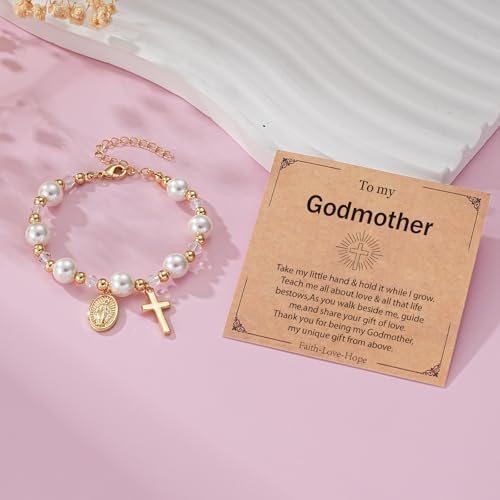Virgin Mary Cross Bracelet for Girls Granddaughter Christian Jewelry Gift - style: Godmother