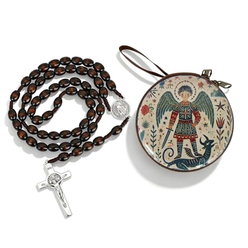 Wooden Catholic Rosary Beads, Rosarios Catolicos with Decorative Prayer Box - color: Brown (3)