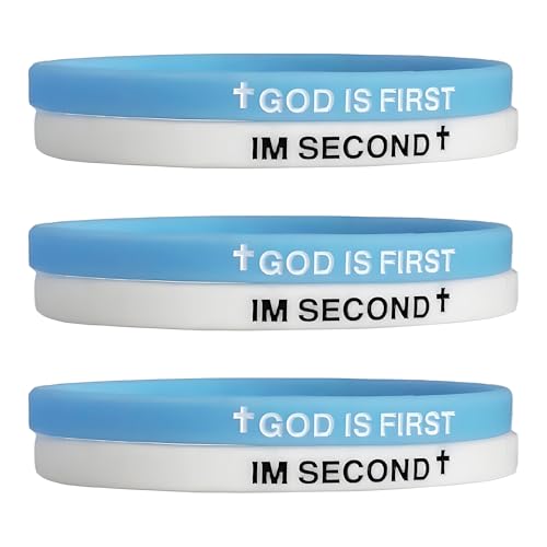 LIU JUN God Is First Bracelet, GOD IS FIRST IM SECOND Christian Rubber Bracelets Inspirational Engraved Bible Verses Cross Silicone Bracelet For Women Men Faith Gifts - color: 3pcs blue-white