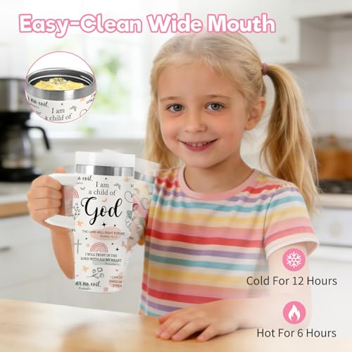 Christian Gifts for Women Girls – 14 oz Tumbler with Handle and Straw, Stainless Steel Insulated - BPA Free, Inspirational Bible Verse Baptism Cup, Religious Birthday Travel Gift (Child of God) - color: Child1