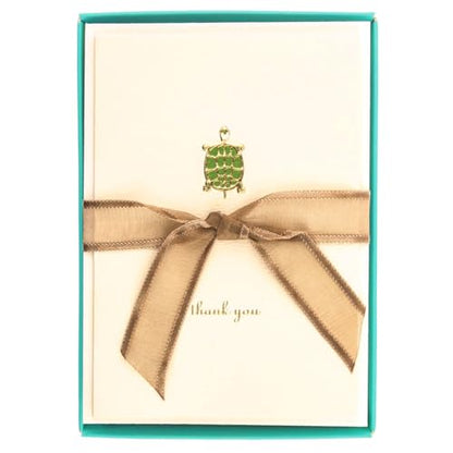 Graphique Turtle La Petite Presse Boxed Thank You Notes - 10 Embossed and Embellished Gold Foil Turtle Thank You Cards with Matching Envelopes, 3.25" x 4.75" - color: Turtle