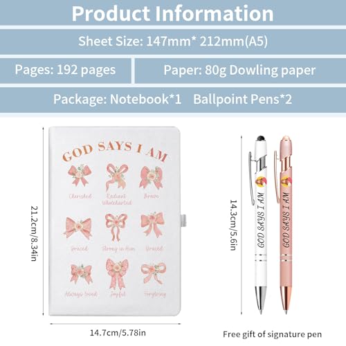 Bible Journal and Pens Set, A5 Notebook for Prayer, Scripture Writing & Bible Study & Daily Note-taking, Christian Gifts with 2 Inspirational Pens,5.7 * 8.2 Inch,192 Pages (Design 02, White) - color: White, style: Design 02