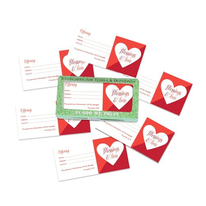 Church Offering Envelopes - Cash Envelopes For Tithes And Offering - Blessings & Love (NIV Scripture) - Pack of 100 - Swanson Christian Products