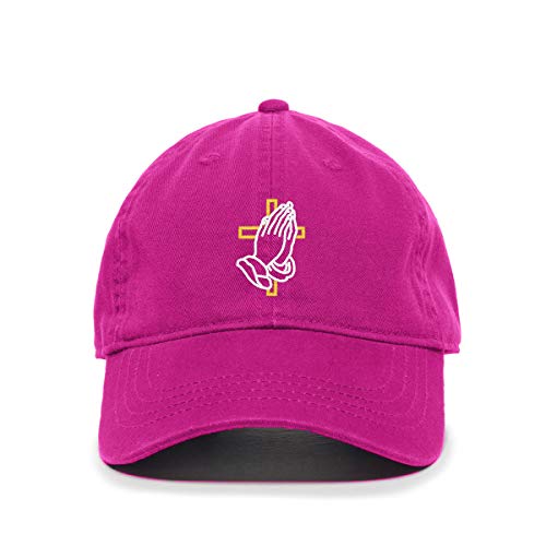 Praying Hands with Cross Baseball Cap Embroidered Cotton Adjustable Dad Hat - color: Fuscha