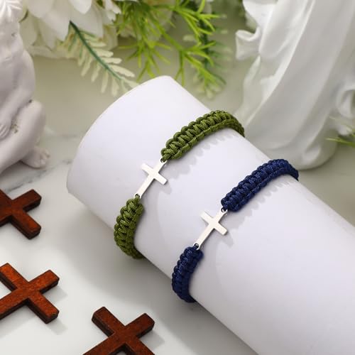 Sureio 2 Pcs Christian Cross Matching Bracelets for Women Men - color: Blue Green