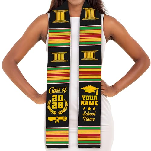 MDPrints Global Kente Graduation Sash 2026, Black Girl Magic Graduation Sash 2026, Class of 2026 Graduation Gift - color: Kente Dk02