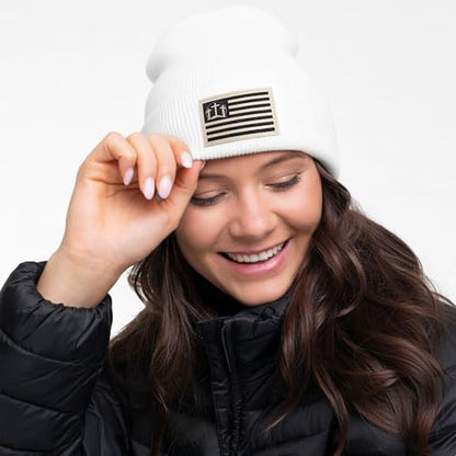 Christian Cross Beanie Hats for Men Women, Faith Winter Cuffed Hats, Religious Gifts for Thanksgiving Christmas New Years - color: White, style: Three Cross Flag
