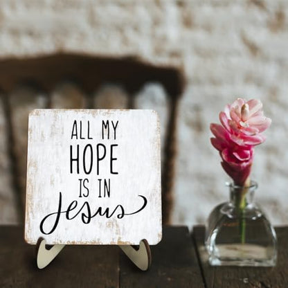 Rustic Wooden Inspirational Sign - 5.1x5.1 inches - Christian Bible Verse - Tabletop Decor - 3 Pack - color: HopeJesus