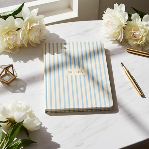 Pearhead Hardcover Journal Notebook 6x8 – Cream & Blue Stripe College-Ruled Writing Journal, 200 Lined Pages for Work, School & Journaling - color: Blue Stripes Notes Journal