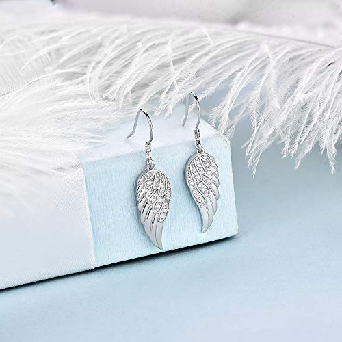 Starchenie Angel Wings Dangle Earrings for Women 925 Sterling Silver Cubic Zirconia Threader Earrings - color: White