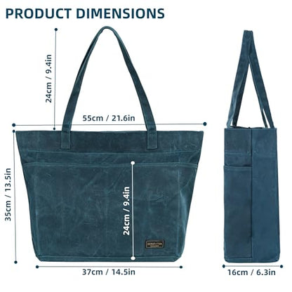 Heavy-Duty 16 oz. Waxed Canvas Zipper Tool Bag with Pockets and Carry Handle - Suitable for Groceries and General - color: Darkgreen