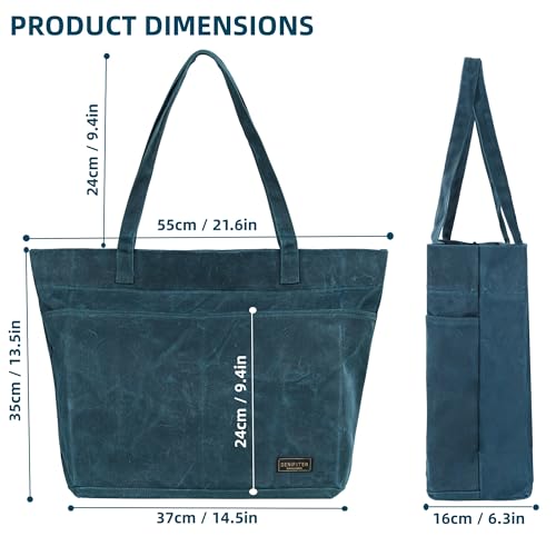 Heavy-Duty 16 oz. Waxed Canvas Zipper Tool Bag with Pockets and Carry Handle - Suitable for Groceries and General - color: Darkgreen