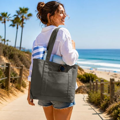 DALIX 20" Solid Color Cotton Canvas Shopping Tote Bag in Asphalt Gray - color: Asphalt Gray