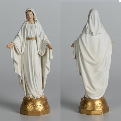 BC Catholic Our Lady of Grace Statue, 7" H Holy Mother Virgin Mary Figure, Religious Gfit of Home Decor, Handpainted Renaissance Sculpture Purity & Grace Collection from Buildclassic (Gold &White) - color: Our Lady of Grace