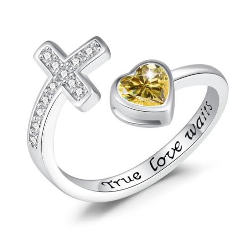 S925 Sterling Silver Birthstone Purity Ring For Women Cross Ring For Women Adjustable Ring - color: 11-November