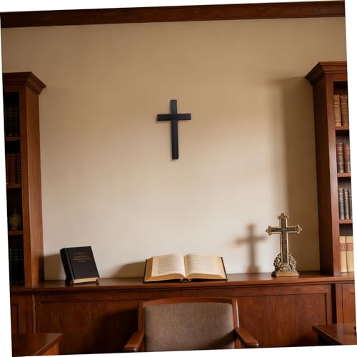 Ipetboom Wooden Cross for Wall - 11in Black Hanging Large Cross Rustic Christian & Catholic Wall Mounted Decor - Religious Wood for Home Bedroom Prayer Room Party Decor
