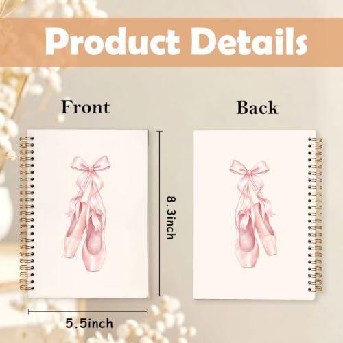 Pink Bow Cute Ballet Dance Spiral Notebook Journal for Women,A5 - color: Pink