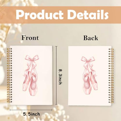 Pink Bow Cute Ballet Dance Spiral Notebook Journal for Women,A5 - color: Pink