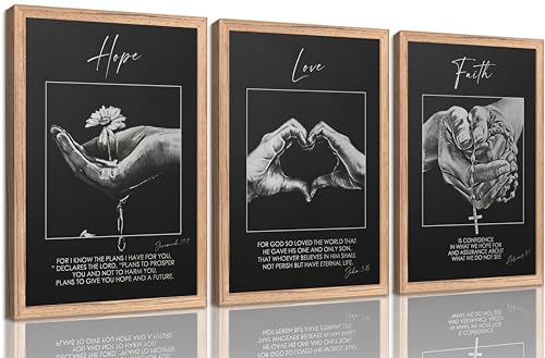 Wood Framed Bible Verse Christian Canvas Wall Art Faith Hope Love Inspirational Quotes Picture Black White Biblical Poster Jeremiah 29 and John 3 Scripture Print Artwork for Living Room Office - color: Black Biblical-Framed, size: 16L''X12W''