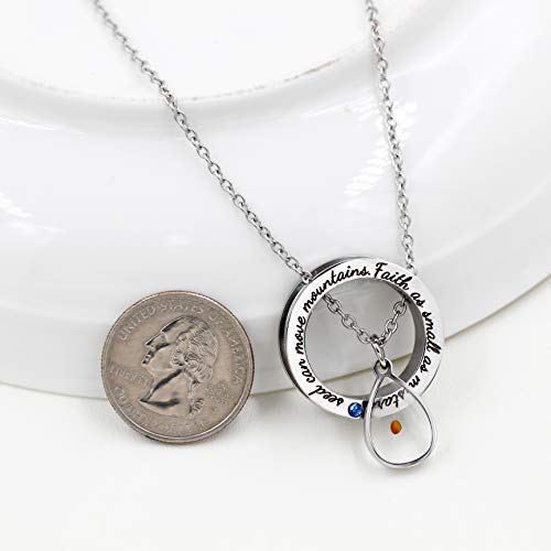 Uloveido Christian Circle Round Ring Necklace Engraved Faith As Small As A Mustard Seed Can Move Mountains Y958 - style: Blue CZ-drop