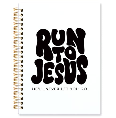 Black Christian Spiral Notebook, Run to Jesus Bible Verse Journal, Religious Scripture Journals for Writing, Bible Notebooks for Note Taking, Church Notes Journal, 5.5x8.3 Inch - color: God-Black