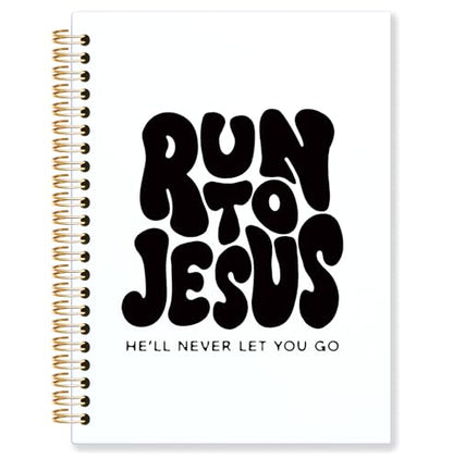 Black Christian Spiral Notebook, Run to Jesus Bible Verse Journal, Religious Scripture Journals for Writing, Bible Notebooks for Note Taking, Church Notes Journal, 5.5x8.3 Inch - color: God-Black