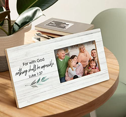 SRADMO Bible Verse Scripture Luke 1:37 for with God Nothing Shall be Impossible Picture Frame,Inspirational Christian 12×6 inch Wooden Tabletop Photo Frame,Christian Religious Gifts for Women Girls