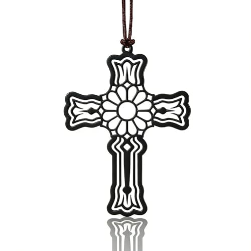Matte Black Iron Cross Hanging Ornament for Rearview Mirror – Christian Auto Accessories – Metal Cross Charm with Hanging Loop – Faith-Inspired Hanging Decoration - color: Cross