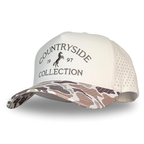 CITRUSY Athletic Trucker Golf Hat | Performance Mens 5 Panel Cap | Cool Breathable Waterproof Workout Running Snapback - color: Countryside Collection | Duck Camo