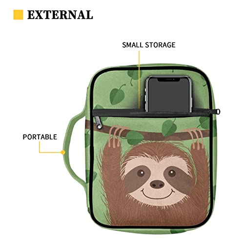 Coldinair Lovely Sloth Print Bible Cover for Women Teens Kids Boys Girls,Cute Carrying Book Case Church Bag Bible Protective with Handle and Zippered Pocket - color: Cartoon Sloth