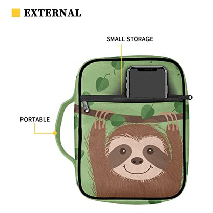 Coldinair Lovely Sloth Print Bible Cover for Women Teens Kids Boys Girls,Cute Carrying Book Case Church Bag Bible Protective with Handle and Zippered Pocket - color: Cartoon Sloth