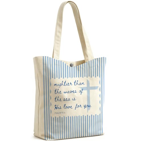 Psalm 93:4 Canvas Tote Bag, Inspirational Gift for Women Girls, Reusable Grocery Book Beach Bag - color: Psalm 93:4