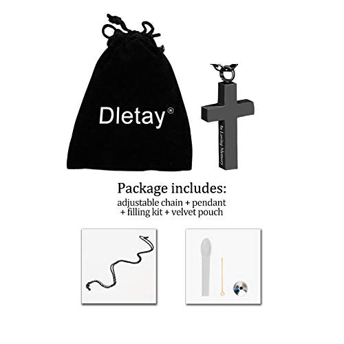 Cremation Cross Necklace for Ashes Stainless Steel Cross Urn Necklace Ashes Holder Memorial Jewelry-In Loving Memory - color: Black, style: Non-customize