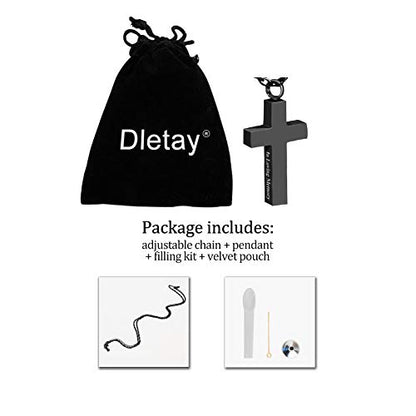 Cremation Cross Necklace for Ashes Stainless Steel Cross Urn Necklace Ashes Holder Memorial Jewelry-In Loving Memory - color: Black, style: Non-customize