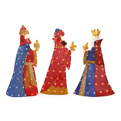 VINGLI Lighted Three Kings Christmas Decoration, Light up 3 Wise Men (Reyes magos) Outdoor Christmas Decor with LED Lights, 42in Nativity Scence Set (Reyes magos figuras Navidad) - size: 3.5ft