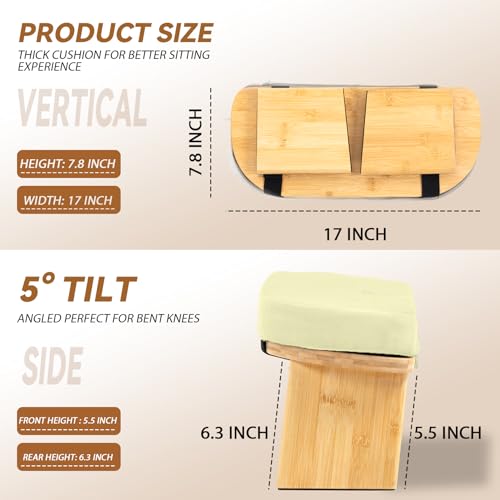 Bamboo Meditation Bench, Foldable Prayer Stool (Beige) - color: Beige