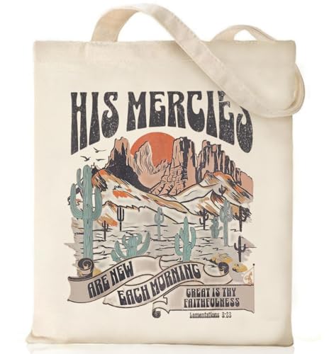 Canvas Christian Tote Bags Bible Canvas Bag Faith Friend Birthday Christian Gifts Graphic Totes Sunday Church Bag - color: 13 His Mercies