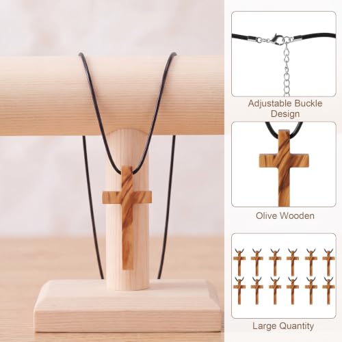 Unittype 12 Sets Christian Olive Wood Cross Necklaces with Prayer Bookmarks