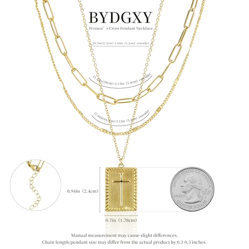 Cross Necklace for Women Girls, 14K Gold Plated Dainty Pendant Necklaces Set, Cute Trendy Faith Christian Religious Everyday Jewelry Gifts Aesthetic Accessories Non Tarnish - color: Triple Layered Curb Mix