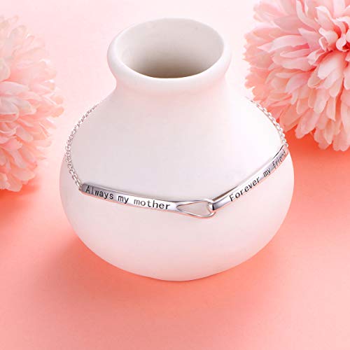 Sterling Silver Engraved Inspirational Adjustable Infinity Bracelet Graduation Gift for Mother Sister Best Friend Jewelry for Women - style: Always my mother Forever my friend