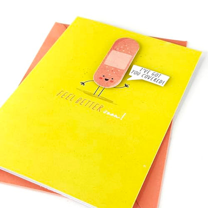 Got You Covered Handmade Card by Graphique, Feel Better Soon, Recovery, Family and Friends, 5" x 7" - color: Got You