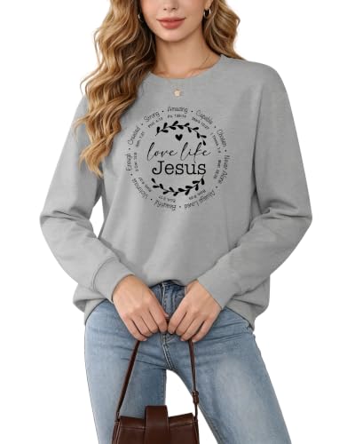 Christian Sweatshirts for Women Jesus Long Sleeve Graphic Shirts - color: Grey, size: Large