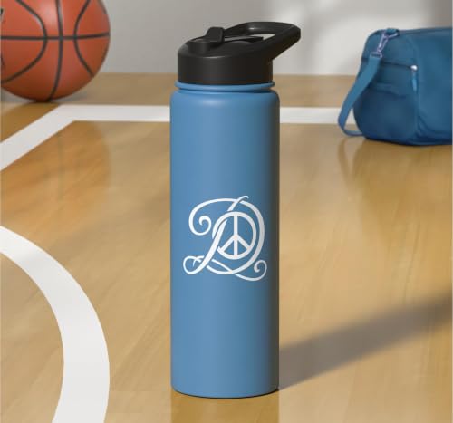 fancy Italic script Initial Letter D minimalist peace sign Stainless Steel Insulated Water Bottle - color: Light Blue