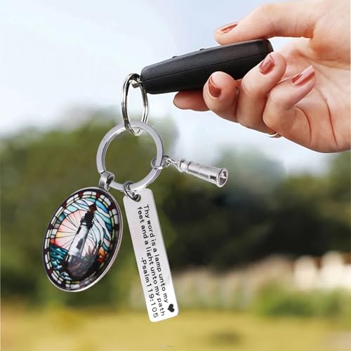 3D Glass Lighthouse Keychain with Bible Verses,Christian Gifts for Women Faith - color: Psalm119:105