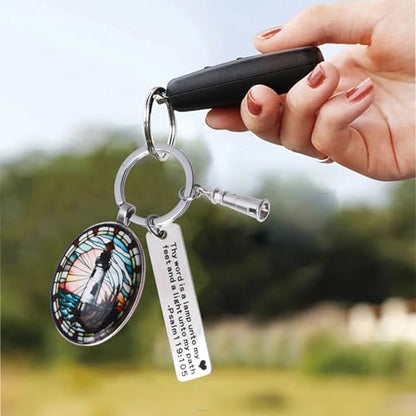 3D Glass Lighthouse Keychain with Bible Verses,Christian Gifts for Women Faith - color: Psalm119:105