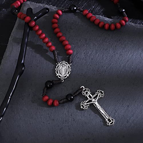 KOMI Handmade Wooden Catholic Rosaries, Rosary Beads Necklace Wood Christian Prayer Beads Catholic Christian Gift - style: Rosary-9
