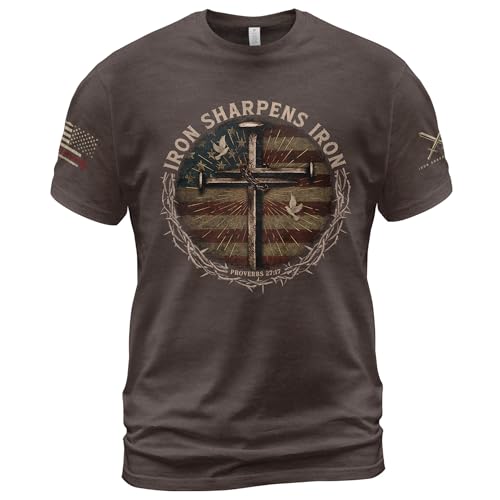 Iron Sharpens Iron T-Shirt Men, Christian Shirts for Men - color: Ds01-brown, size: Small